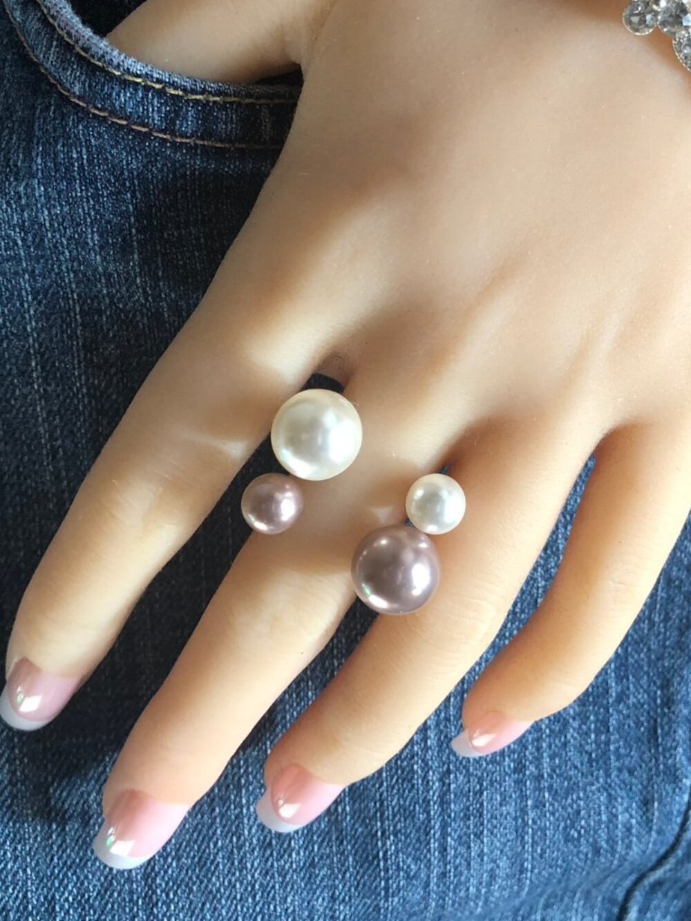 Luxe Faux Pearl Illusion Cuff Fashion Rings Set of 2